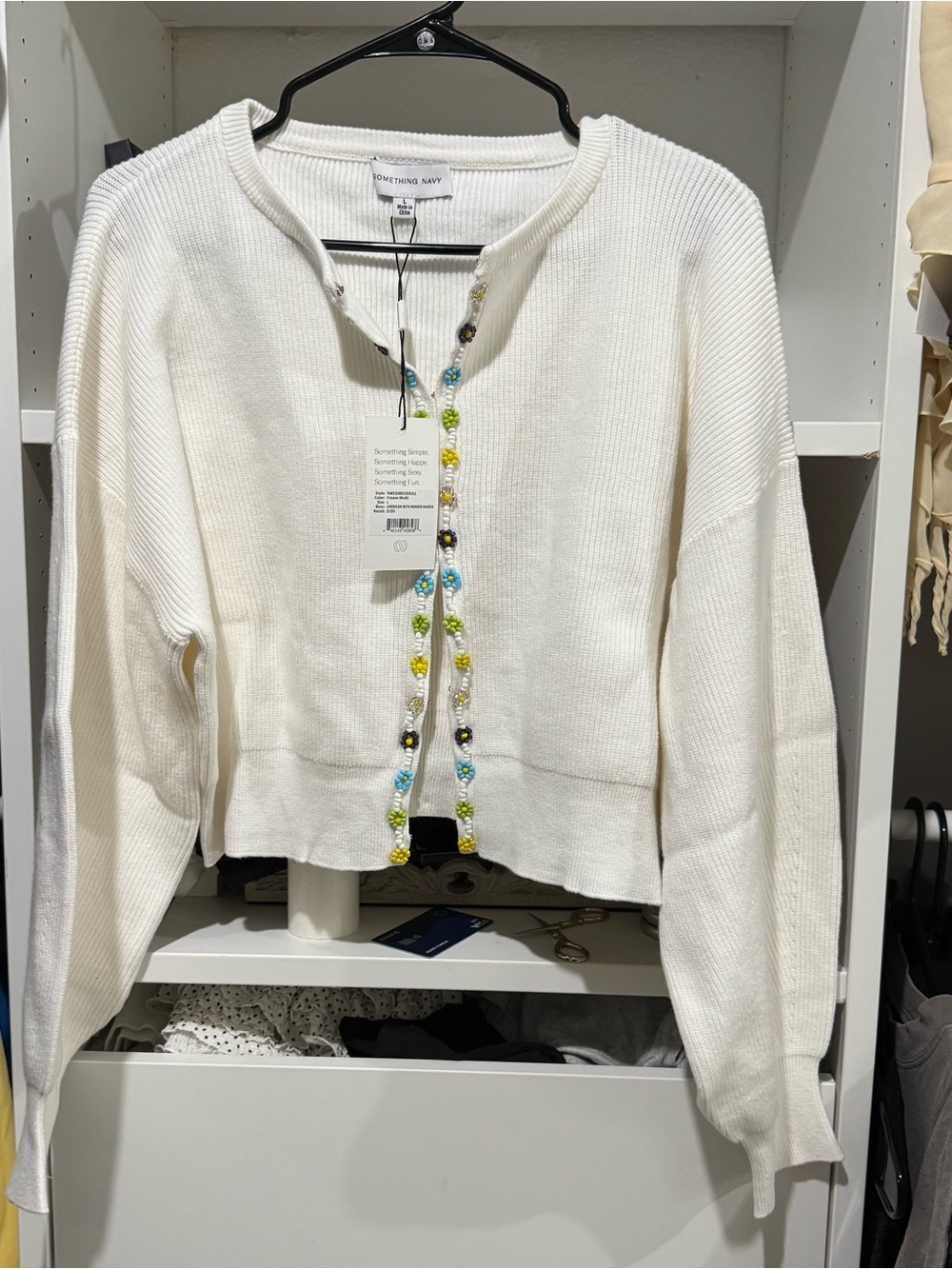 Something Navy Cream Beaded Button-Front Cardigan